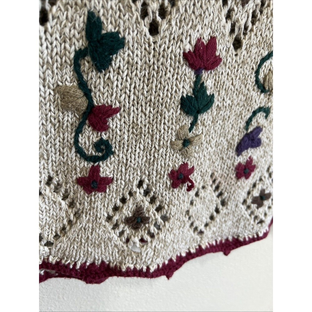 VTG Women’s Sweater Flowers Grannycore Spring Crochet L - Picture 4 of 7